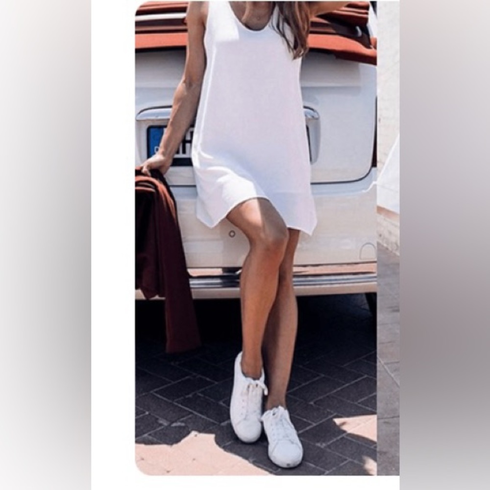 New☀️ Women's Sleeveless Scallop-Edge Eyelet Shift Dress 💯% COTTON. white